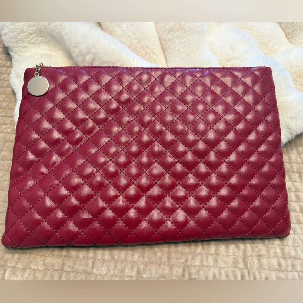 Quilted Burgundy Clutch- Faux Leather